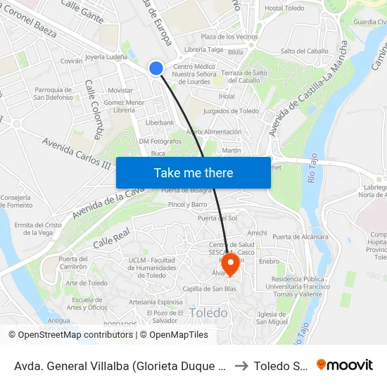 Avda. General Villalba (Glorieta Duque De Lerma) to Toledo Spain map