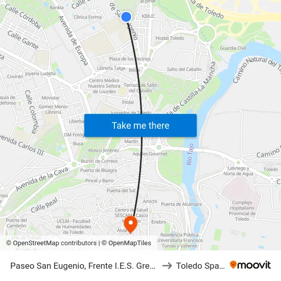 Paseo San Eugenio, Frente I.E.S. Greco to Toledo Spain map