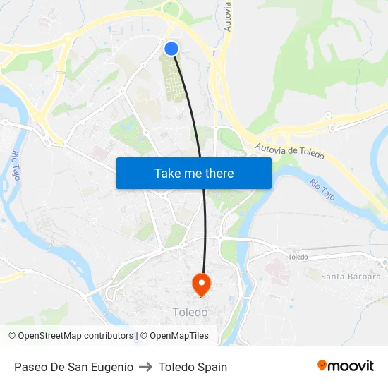 Paseo De San Eugenio to Toledo Spain map
