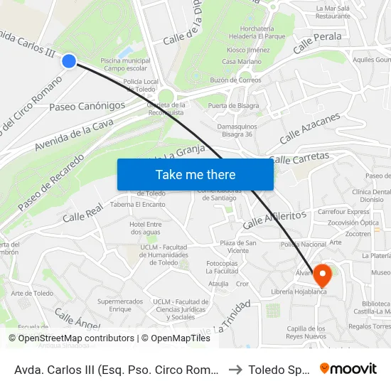 Avda. Carlos III (Esq. Pso. Circo Romano) to Toledo Spain map