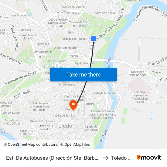 Est. De Autobuses (Dirección Sta. Bárbara - Polígono) to Toledo Spain map