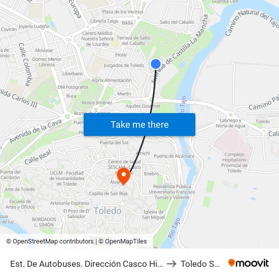 Est. De Autobuses. Dirección Casco Histórico to Toledo Spain map
