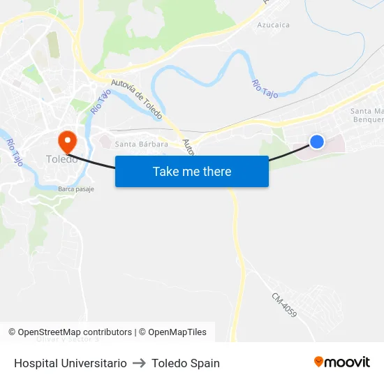 Hospital Universitario to Toledo Spain map