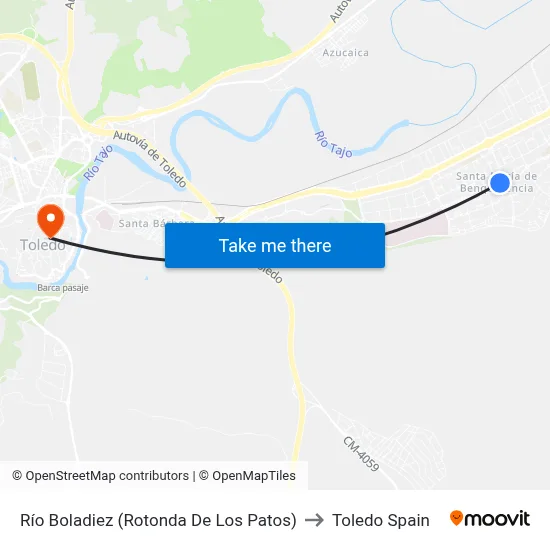 Río Boladiez (Rotonda De Los Patos) to Toledo Spain map