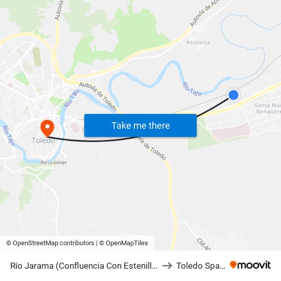 Río Jarama (Confluencia Con Estenilla) to Toledo Spain map