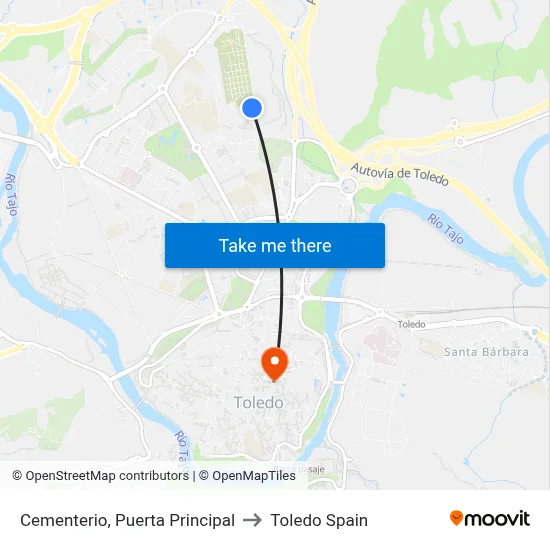 Cementerio, Puerta Principal to Toledo Spain map