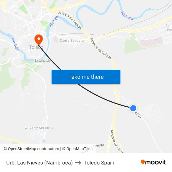 Urb. Las Nieves (Nambroca) to Toledo Spain map