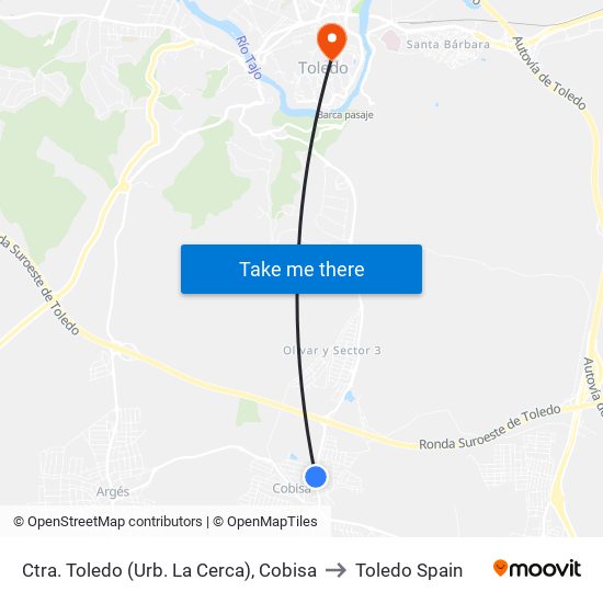 Ctra. Toledo / Urb. La Cerca (Cobisa) to Toledo Spain map