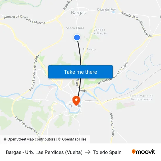 Bargas - Urb. Las Perdices (Vuelta) to Toledo Spain map