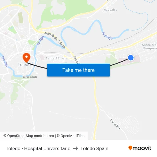 Toledo - Hospital Universitario to Toledo Spain map