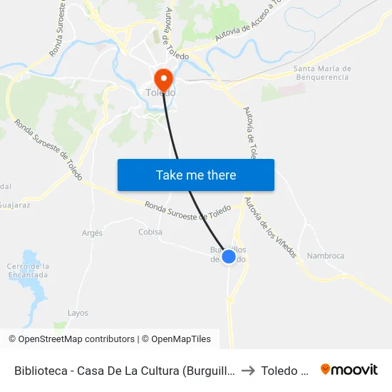 Biblioteca - Casa De La Cultura (Burguillos De Toledo) to Toledo Spain map