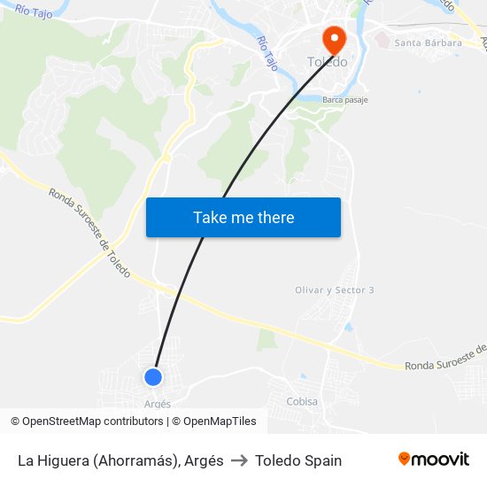 La Higuera (Ahorramás), Argés to Toledo Spain map