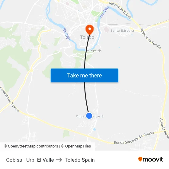 Cobisa - Urb. El Valle to Toledo Spain map
