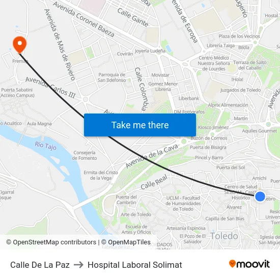 Calle De La Paz to Hospital Laboral Solimat map