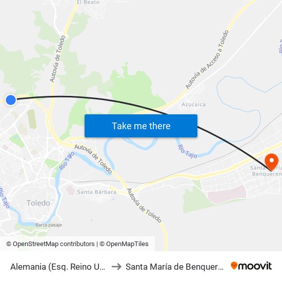 Alemania (Esq. Reino Unido) to Santa María de Benquerencia map