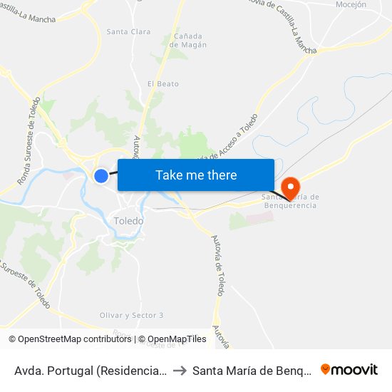 Avda. Portugal (Residencia 3º Edad) to Santa María de Benquerencia map