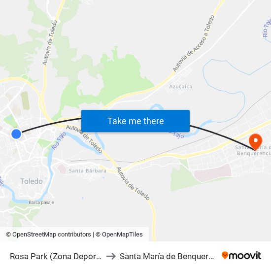 Rosa Park (Zona Deportiva) to Santa María de Benquerencia map