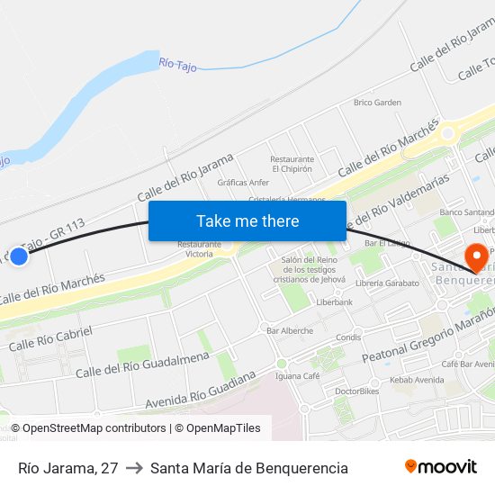 Río Jarama, 27 to Santa María de Benquerencia map
