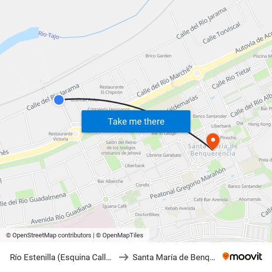 Río Estenilla (Esquina Calle Jarama) to Santa María de Benquerencia map