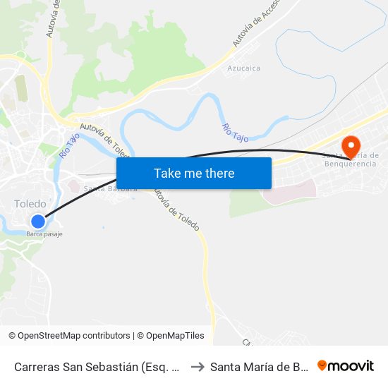 Carreras San Sebastián (Esq. Pza. Don Fernando) to Santa María de Benquerencia map