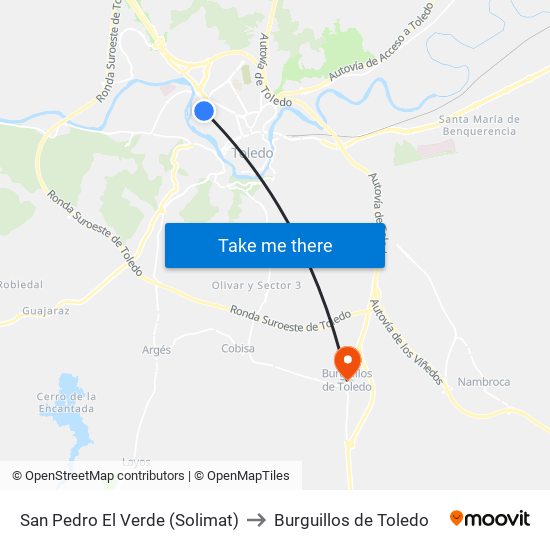 San Pedro El Verde (Solimat) to Burguillos de Toledo map