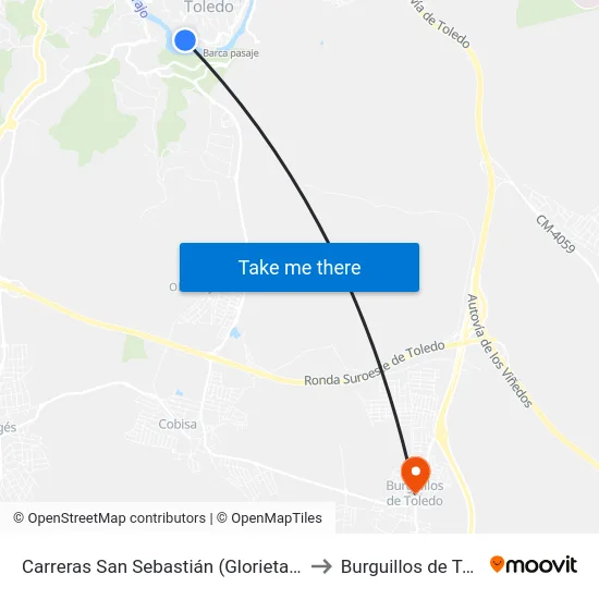 Carreras San Sebastián (Glorieta Cortes) to Burguillos de Toledo map