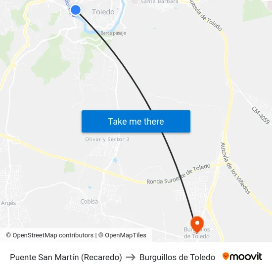Puente San Martín (Recaredo) to Burguillos de Toledo map