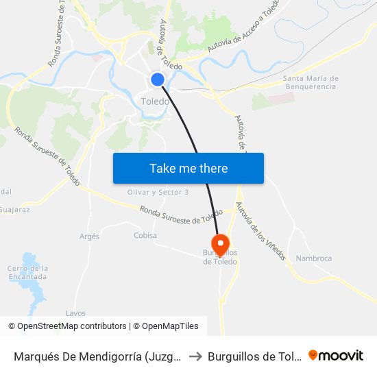 Marqués De Mendigorría (Juzgados) to Burguillos de Toledo map