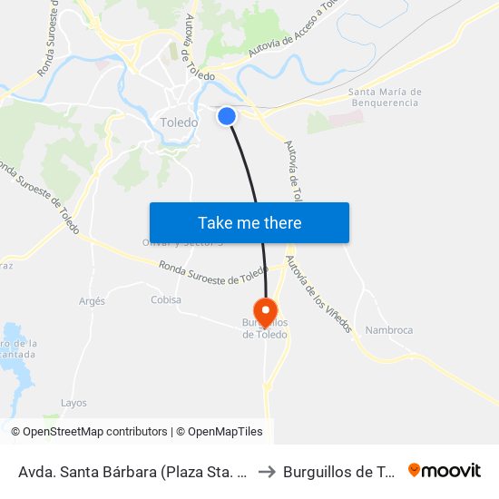 Avda. Santa Bárbara (Plaza Sta. Bárbara) to Burguillos de Toledo map