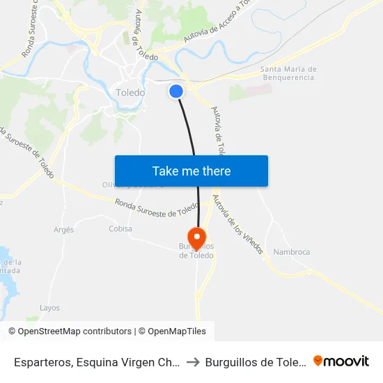 Esparteros, Esquina Virgen Chica to Burguillos de Toledo map