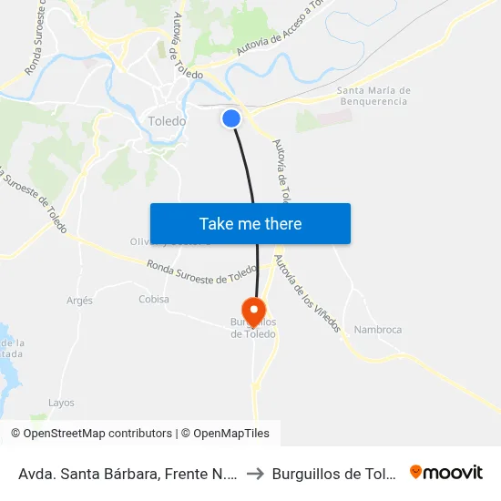 Avda. Santa Bárbara, Frente N.º 89 to Burguillos de Toledo map