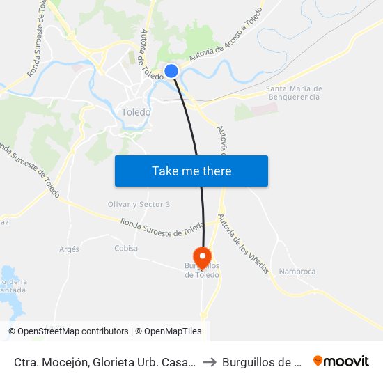 Ctra. Mocejón, Glorieta Urb. Casa De Campo to Burguillos de Toledo map