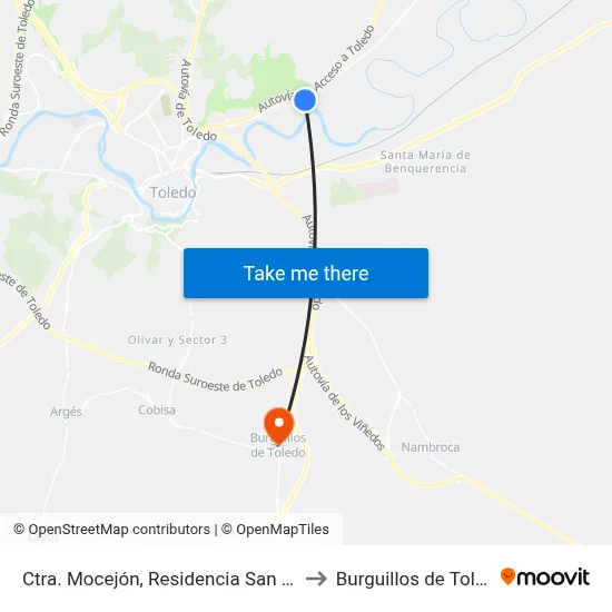 Ctra. Mocejón, Residencia San José to Burguillos de Toledo map