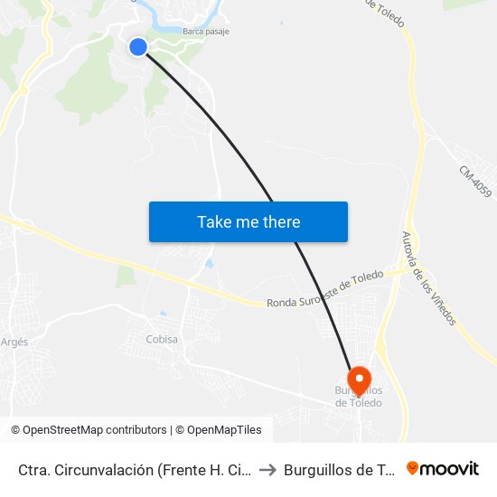 Ctra. Circunvalación (Frente H. Cigarrales) to Burguillos de Toledo map