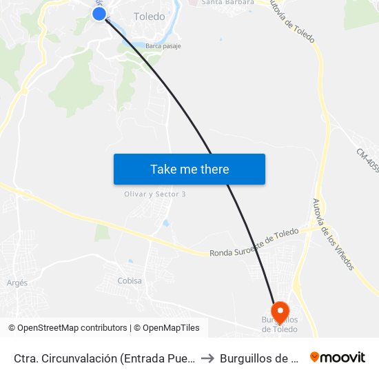 Ctra. Circunvalación (Entrada Puente Nuevo) to Burguillos de Toledo map
