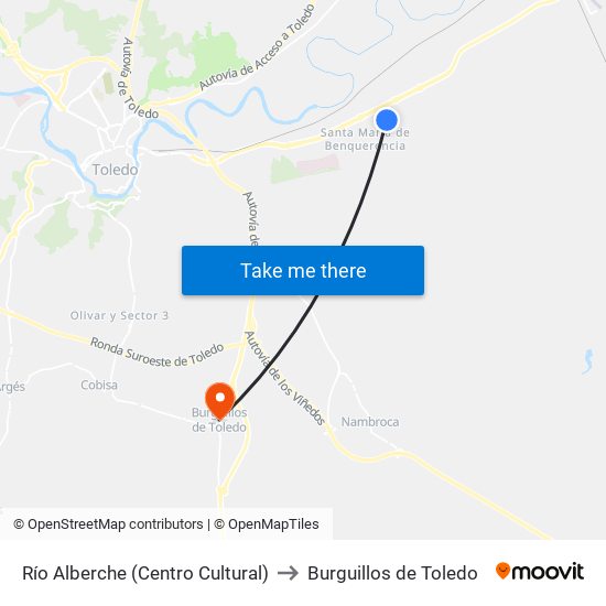 Río Alberche (Centro Cultural) to Burguillos de Toledo map