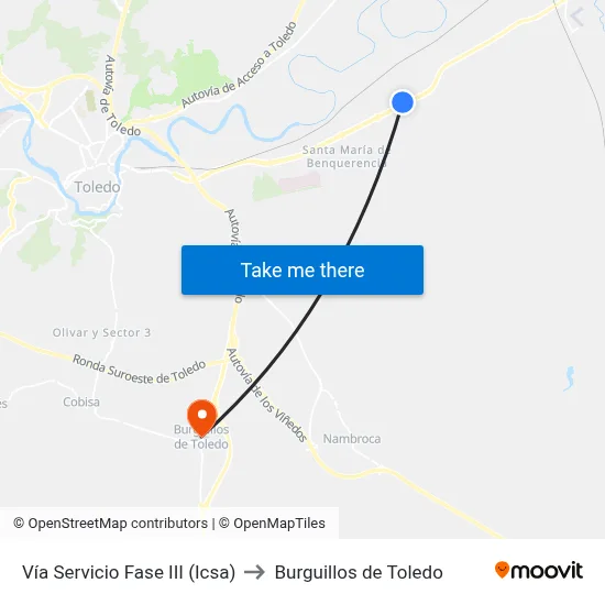 Vía Servicio Fase III (Icsa) to Burguillos de Toledo map