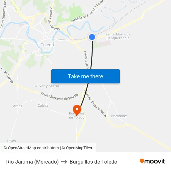 Río Jarama (Mercado) to Burguillos de Toledo map