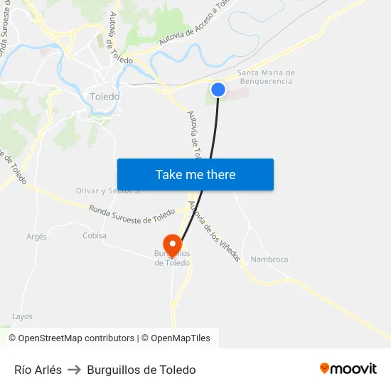 Río Arlés to Burguillos de Toledo map
