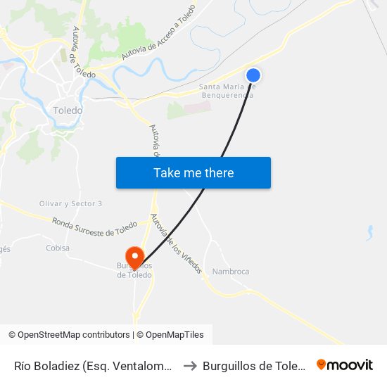 Río Boladiez (Esq. Ventalomar) to Burguillos de Toledo map