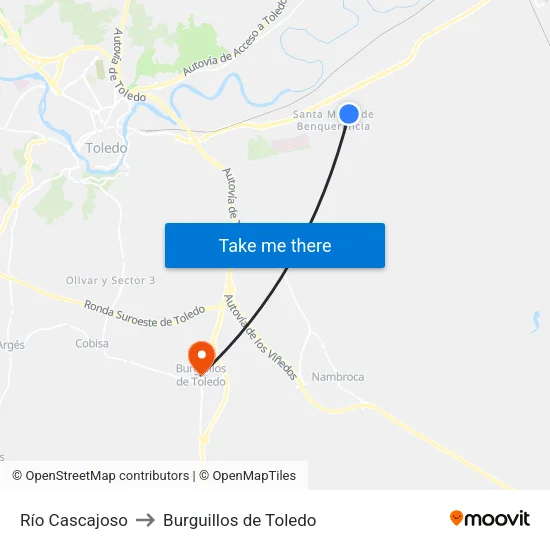 Río Cascajoso to Burguillos de Toledo map
