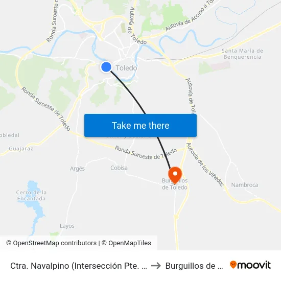 Ctra. Navalpino (Intersección Pte. De La Cava) to Burguillos de Toledo map