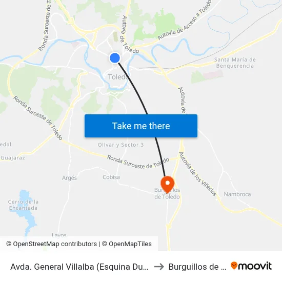 Avda. General Villalba (Esquina Duque De Lerma) to Burguillos de Toledo map