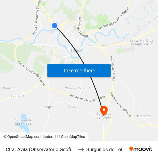 Ctra. Ávila (Observatorio Geofísico) to Burguillos de Toledo map