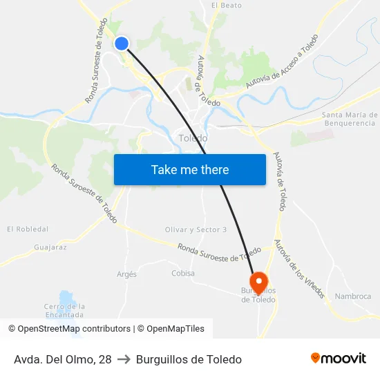 Avda. Del Olmo, 28 to Burguillos de Toledo map