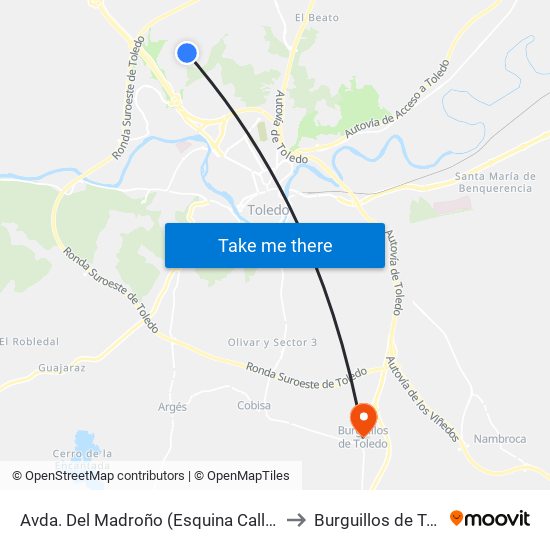 Avda. Del Madroño (Esquina Calle Serbal) to Burguillos de Toledo map