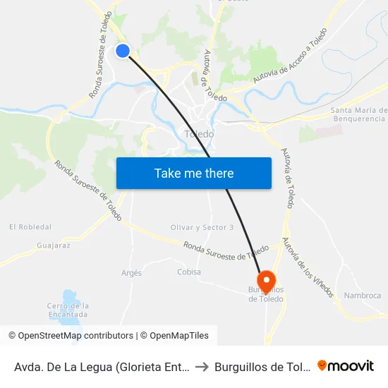 Avda. De La Legua (Glorieta Entrada) to Burguillos de Toledo map