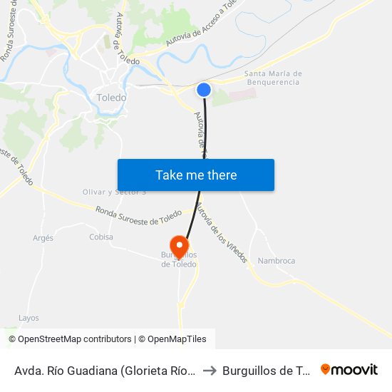 Avda. Río Guadiana (Glorieta Río Bracea) to Burguillos de Toledo map