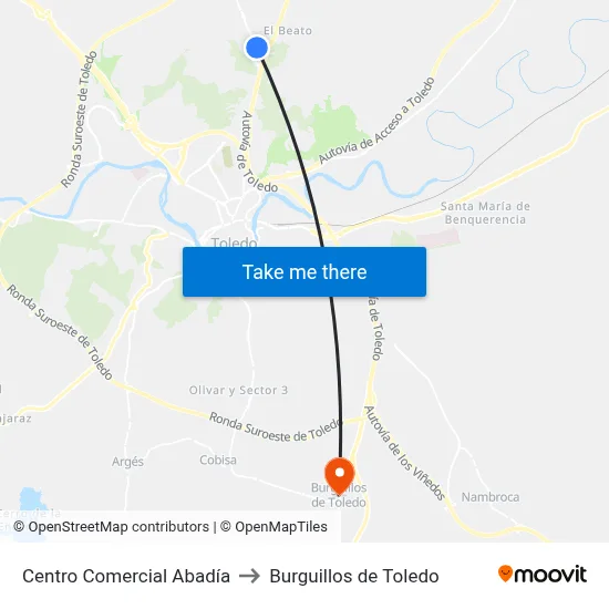 Centro Comercial Abadía to Burguillos de Toledo map