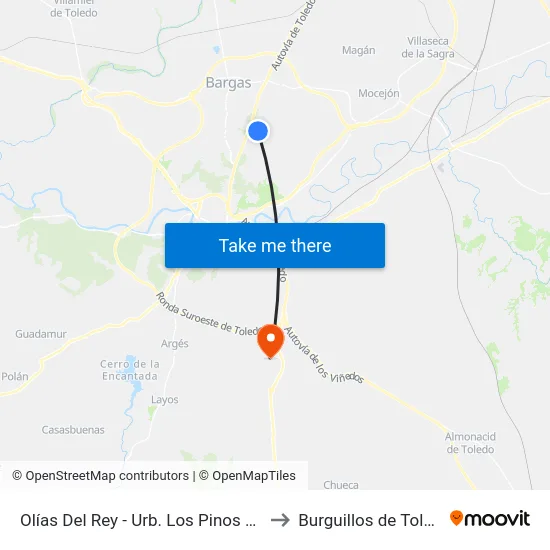 Olías Del Rey - Urb. Los Pinos / Ida to Burguillos de Toledo map